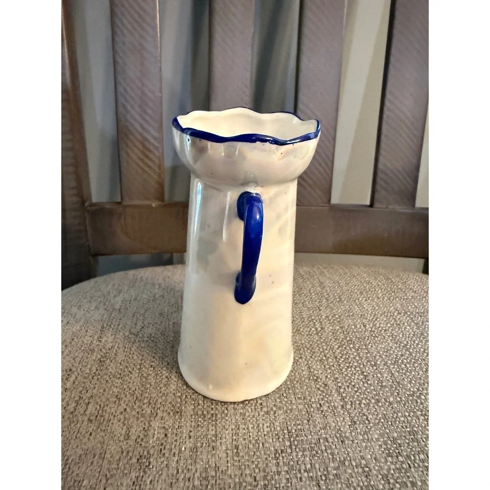 Vintage Lusterware Ceramic Bud Vase Cobalt Blue Trim Scalloped Rim 5.5